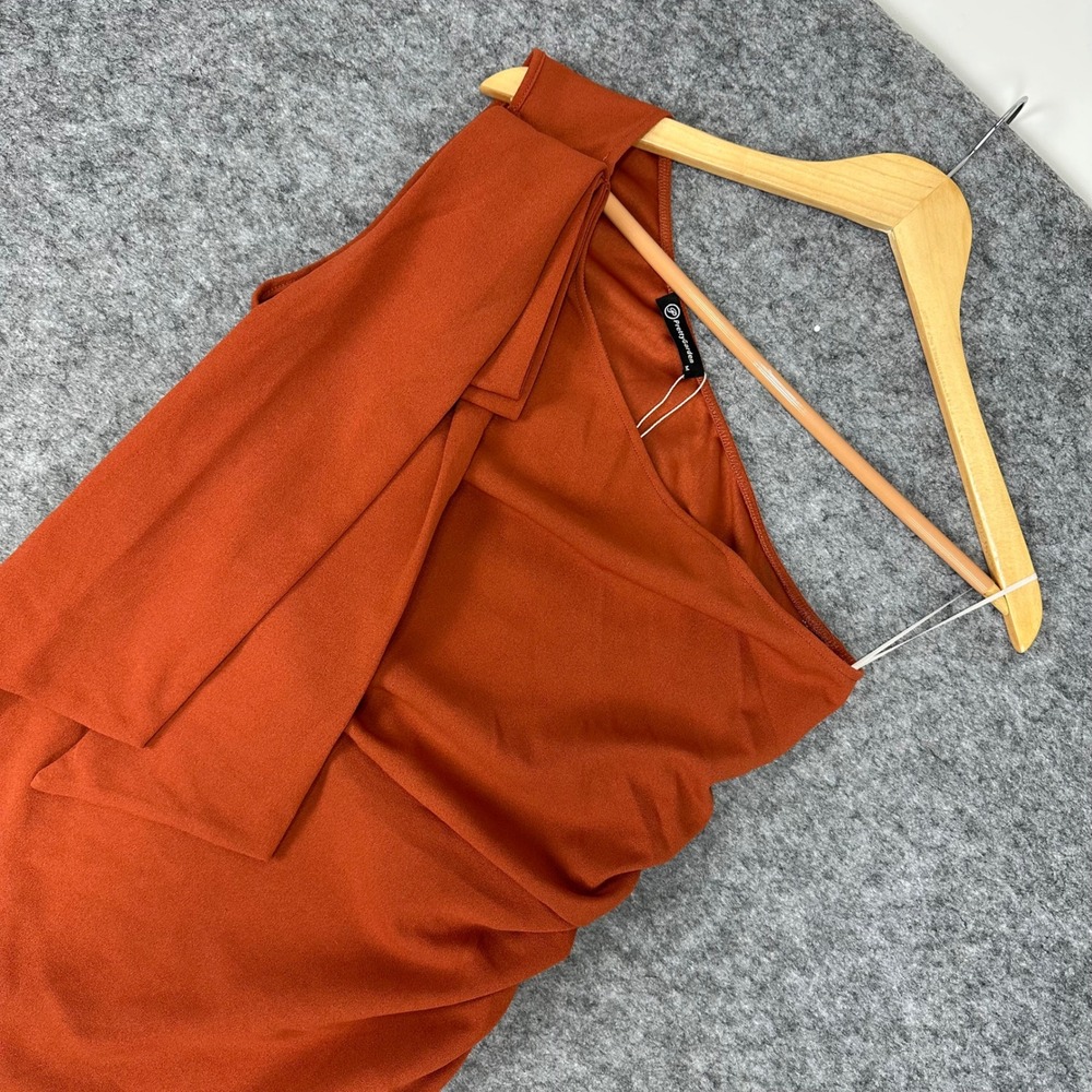 NWT PrettyGarden One Shoulder Ruched Maxi Dress High Slit Rust Orange Medium